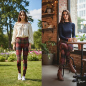 Dark Red Square Tartan Christmas Plaid Leggings