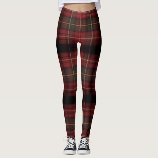Dark Red Square Tartan Christmas Plaid Leggings (Vorderseite)