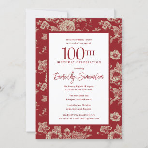 Dark Red Toile Floral 100. Geburtstagsparty Fall Einladung