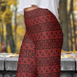 Dark Red und Black Banded Tribal Muster Leggings