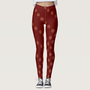 Dark Red und Gold Star Leggings