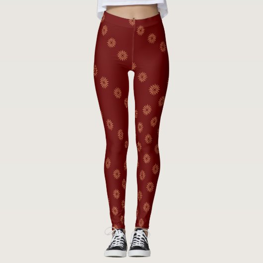 Dark Red und Gold Star Leggings (Vorderseite)