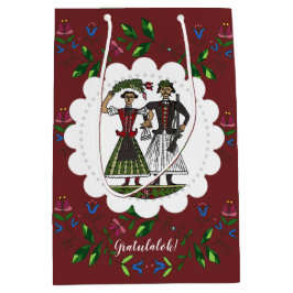 Dark Red Ungarisch Wedding Couple Herzlichen Glück Mittlere Geschenktüte