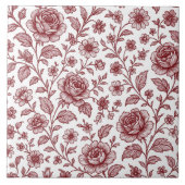 Dark Red Vintag Rose Pattern Fliese (Vorderseite)