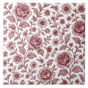 Dark Red Vintag Rose Pattern Fliese
