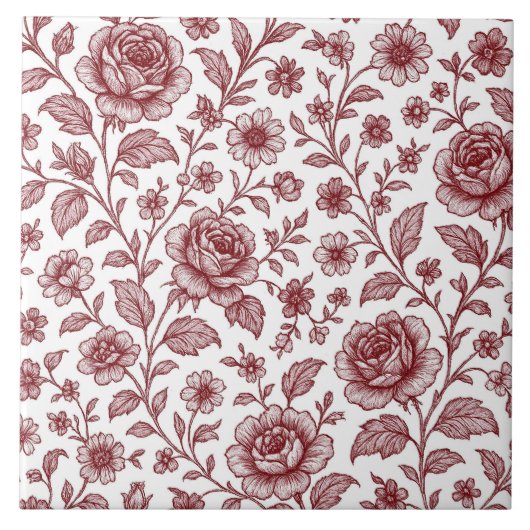 Dark Red Vintag Rose Pattern Fliese (Vorderseite)