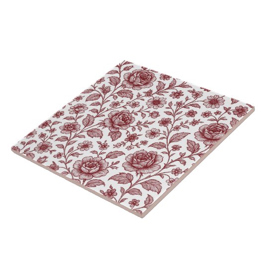 Dark Red Vintag Rose Pattern Fliese (Seite)