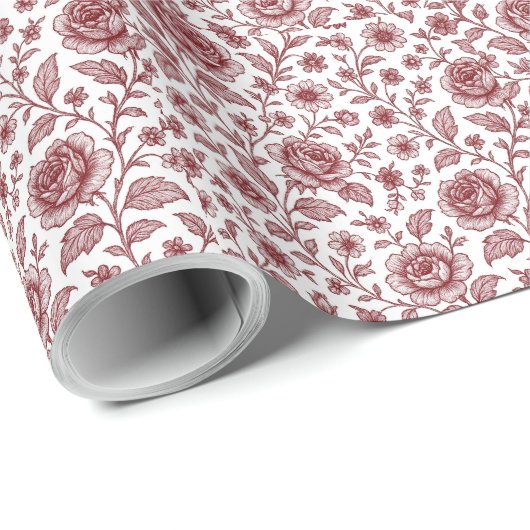 Dark Red Vintag Rose Pattern Geschenkpapier (Rolleneckpunkt)