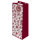 Dark Red Vintag Rose Pattern Geschenktüte Für Weinflaschen (Rückseite Schrägansicht)