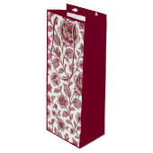 Dark Red Vintag Rose Pattern Geschenktüte Für Weinflaschen (Vorderseite Schrägansicht)