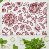 Dark Red Vintag Rose Pattern Geschirrtuch (Gefaltet)