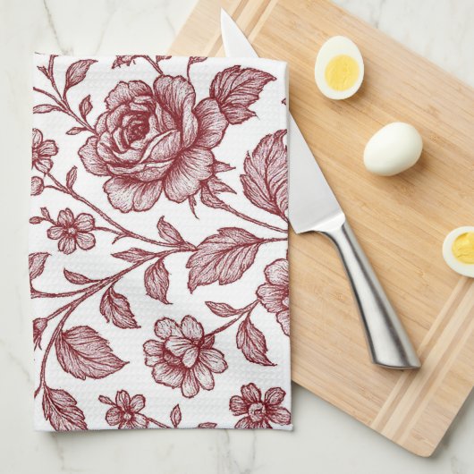 Dark Red Vintag Rose Pattern Geschirrtuch (Viertel Falte)