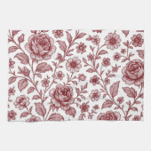 Dark Red Vintag Rose Pattern Geschirrtuch (Horizontal)