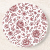 Dark Red Vintag Rose Pattern Getränkeuntersetzer (Vorne)