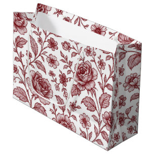 Dark Red Vintag Rose Pattern Große Geschenktüte
