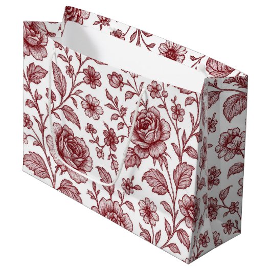 Dark Red Vintag Rose Pattern Große Geschenktüte (Vorderseite Schrägansicht)