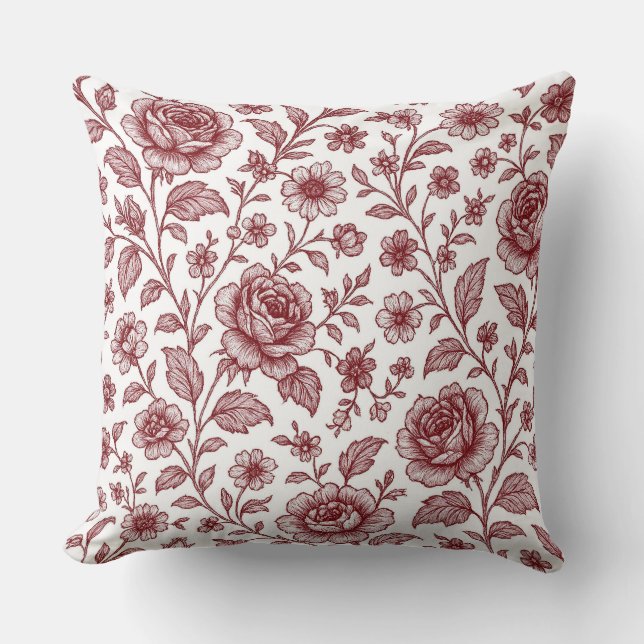 Dark Red Vintag Rose Pattern Kissen (Vorderseite)