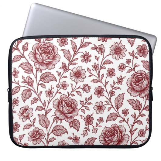 Dark Red Vintag Rose Pattern Laptopschutzhülle (Vorderseite)
