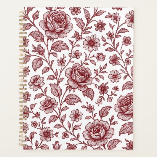 Dark Red Vintag Rose Pattern Planer (Vorderseite)