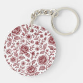 Dark Red Vintag Rose Pattern Schlüsselanhänger (Rückseite)