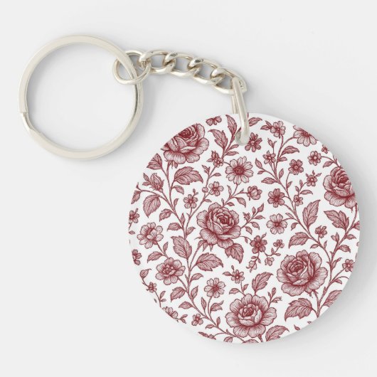 Dark Red Vintag Rose Pattern Schlüsselanhänger (Vorderseite)