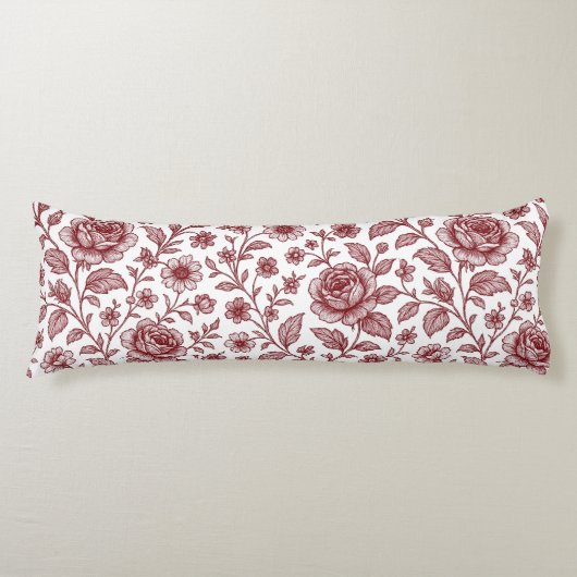 Dark Red Vintag Rose Pattern Seitenschläferkissen (Vorderseite)