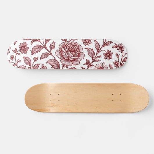 Dark Red Vintag Rose Pattern Skateboard (Horizontal)
