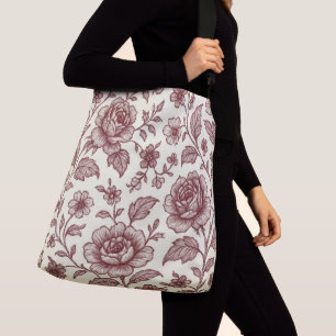 Dark Red Vintag Rose Pattern Tragetaschen Mit Langen Trägern
