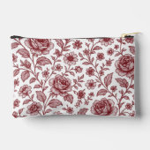 Dark Red Vintag Rose Pattern Zubehörtasche (Rückseite)