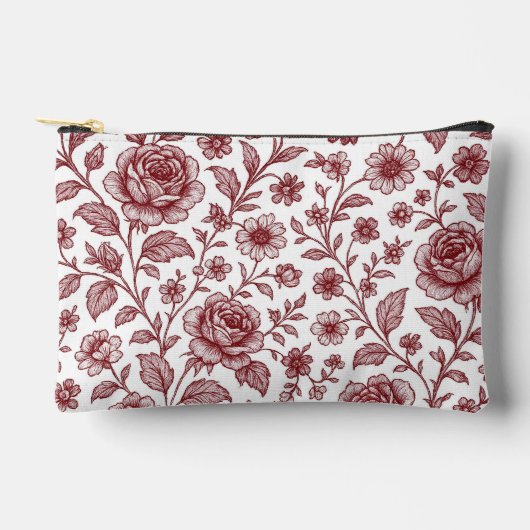 Dark Red Vintag Rose Pattern Zubehörtasche (Vorderseite)
