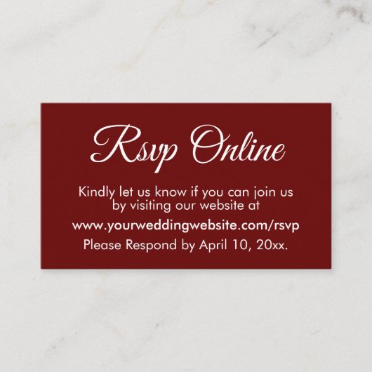 Dark Red Wedding RSVP Online Elegant Simple Begleitkarte (Vorderseite)