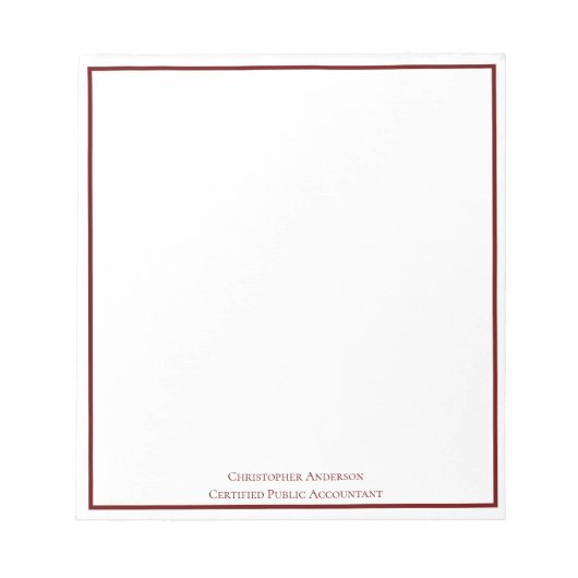 Dark Red White Beruflich Business Personalisiert Notizblock (Vorderseite)