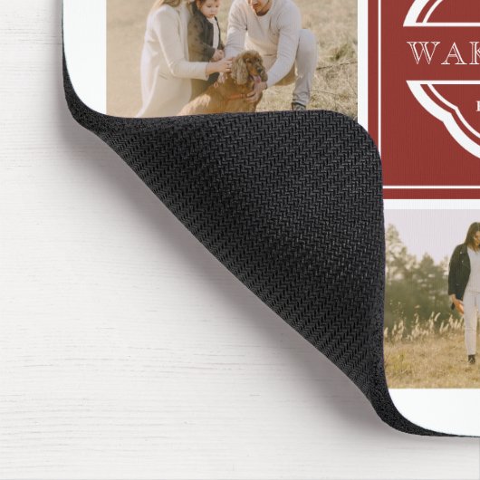 Dark Red White Monogram & Year Photo Collage Mousepad (Ecke)