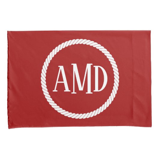 Dark Red White Rope Circle Kissenbezug (Vorderseite-Rechts)