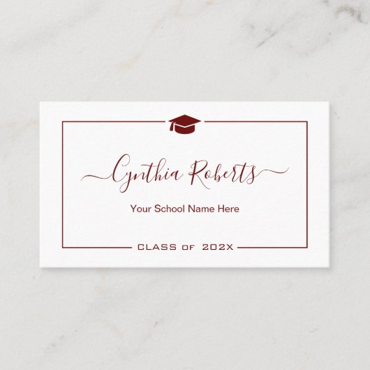 Dark Red White Script Abschluss Standard Visitenkarte (Vorderseite)