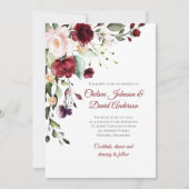 Dark Red Winter Floral Wedding Einladung (Vorderseite)