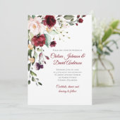 Dark Red Winter Floral Wedding Einladung (Stehend Vorderseite)