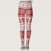 Dark Red Winter Messe Isle Pattern Leggings (Vorderseite)