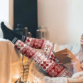 Dark Red Winter Messe Isle Pattern Leggings