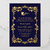Dark Regency Blue Verziert Rose Border Folieneinladung (Vorderseite)