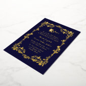Dark Regency Blue Verziert Rose Border Folieneinladung (Gedreht)
