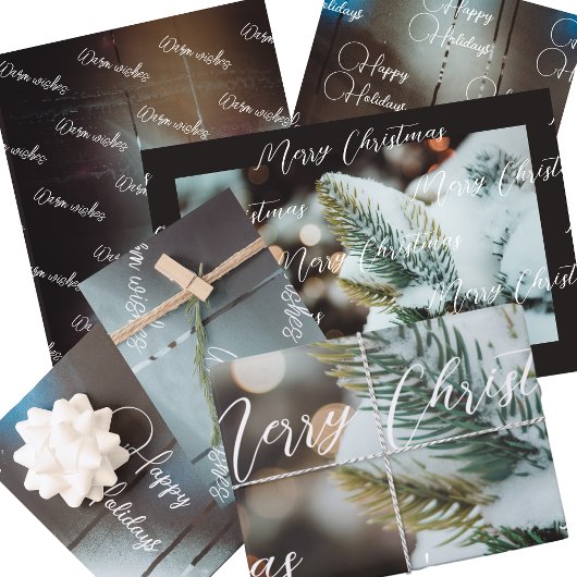 Dark Retro Christmas Baubles and Christmas Tree  Geschenkpapier Set