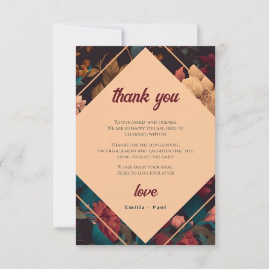 Dark Rich floral Theme Brautparty Dankeskarte (Vorderseite)