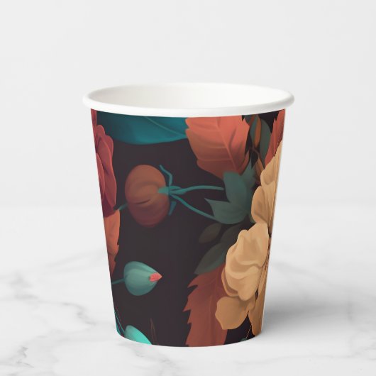 Dark Rich floral Theme Brautparty Pappbecher (Rückseite)