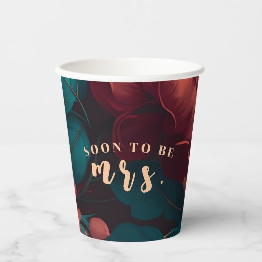 Dark Rich floral Theme Brautparty Pappbecher (Vorderseite)