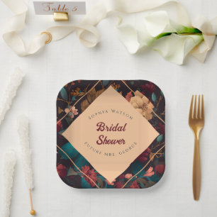 Dark Rich floral Theme Brautparty Pappteller