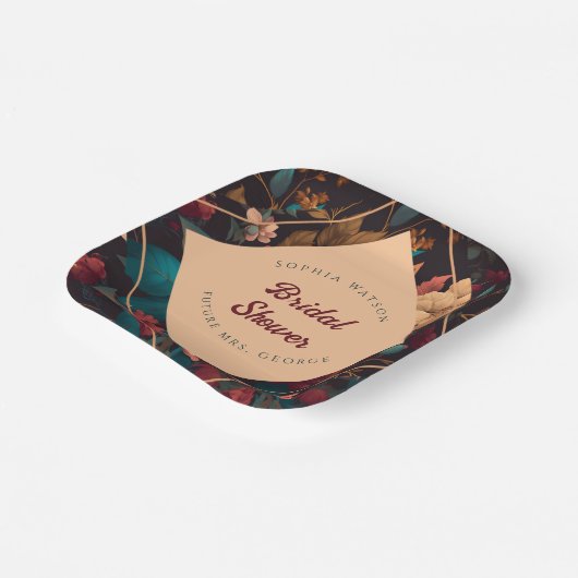 Dark Rich floral Theme Brautparty Pappteller (Gewinkelt)