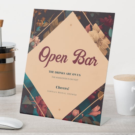 Dark Rich floral Theme Brautparty Sockelschild (In Situ)