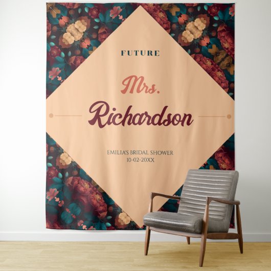 Dark Rich floral Theme Brautparty Wandteppich (Beispiel)