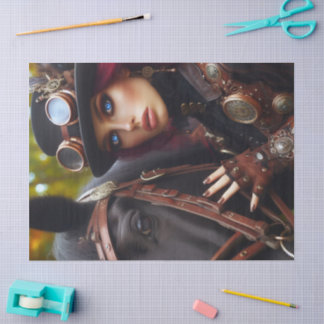 Dark Rider Steampunk Viktorianisch Lady Decoupage Seidenpapier